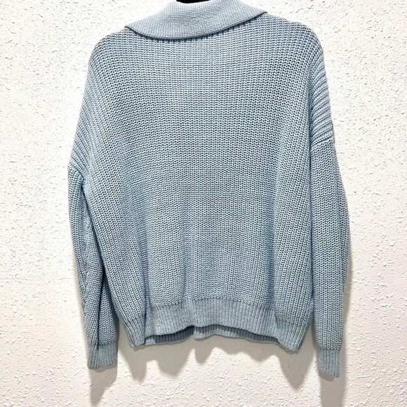 LOFT 100% cotton crochet yoke Light Blue V-Neck Sweater XL - Picture 6 of 10